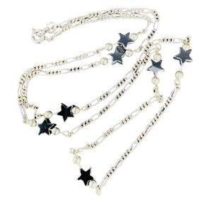 Hematite Stars Beaded Sterling Silver Chain Link Necklace 22" Unisex